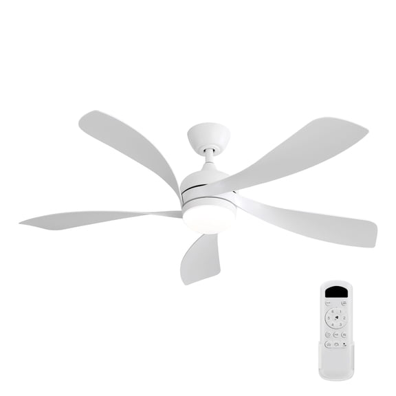 (Same as W882P146902) 52 Inch Modern Led Ceiling Fan With 3 Color Dimmable 5 ABS Blades Remote Control Reversible DC Motor White For Bedroom