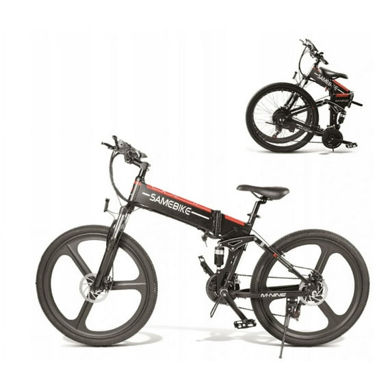 Samebike 26 inch Folding Electric Bicycle, Black/Red