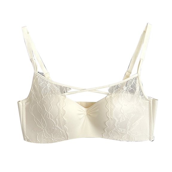 Sameless Wireless Bras for Women No Underwire V Neck Push Up Jelly Bra Supportive Full Coverage Comfortable Bra (Beige,XL)