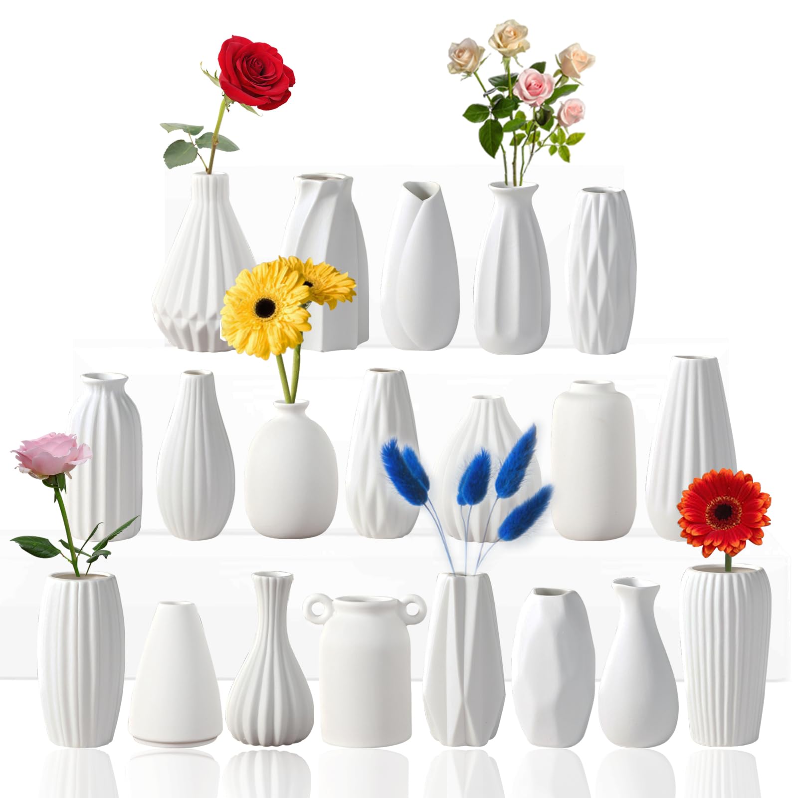 Sameme 5'' White Ceramic Bud Vases Set of 20,Small Vases in Bulk for ...