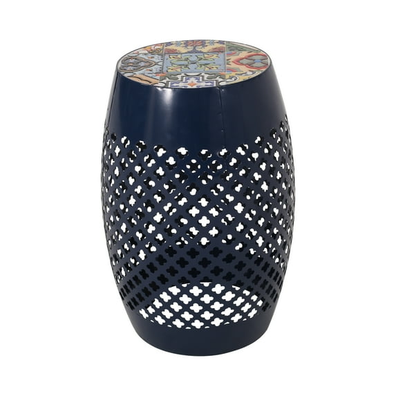 Samerah Outdoor Iron Side Table, Dark Blue, Multi-Color