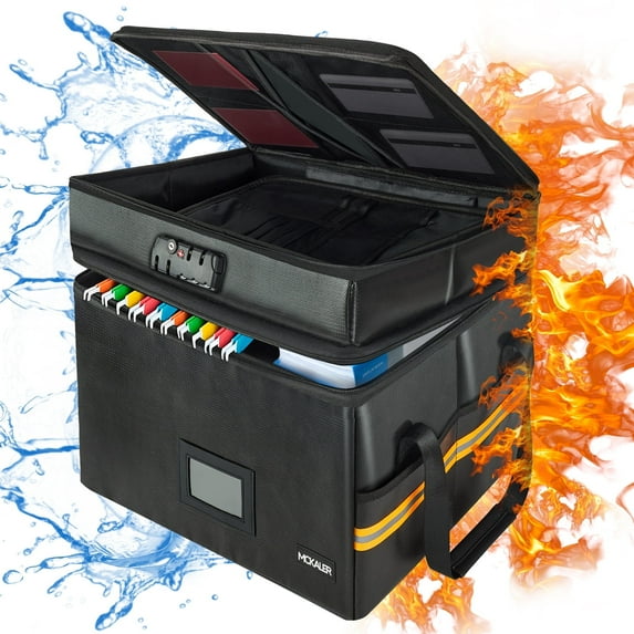 Samerd Portable Fireproof Lockable File Organizer, 2-Layer Foldable Box for Letter and Legal Storage