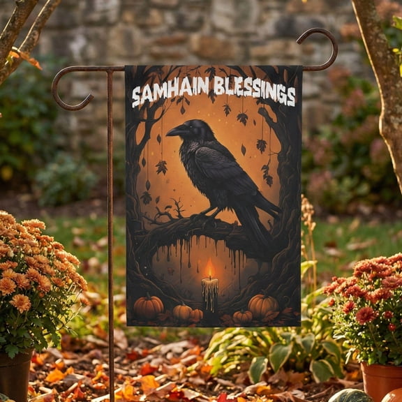 Samhain Garden Flag Gothic Raven Yard Decor Witchy Fall Outdoor Banner Pagan Sabbat Gift