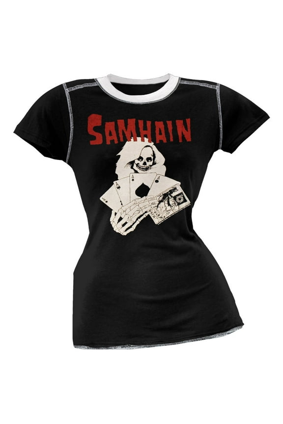 Women's Juniors Death Card Ringer Short Sleeve T Shirt