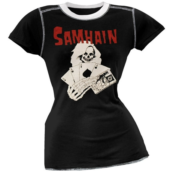 Samhain Women's Juniors Death Card Ringer Short Sleeve T Shirt