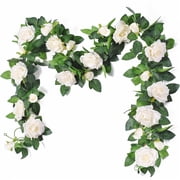 Samhe Artificial Flower Garland, 3 Pack 6.56ft Eucalyptus Floral Garland Fake Rose Vines for Garden Weddings Arch Decor