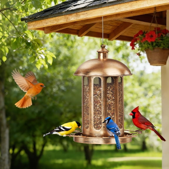 Samhe Bird Feeder, 4 lbs Large Capacity Bird Feeders for Outdoor Hanging, Heavy Duty Metal Wild Birdfeeder