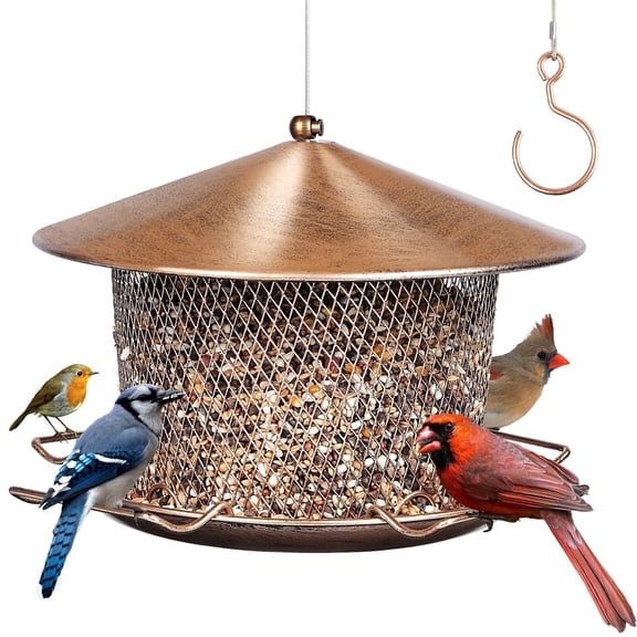 Samhe Bird Feeder for Outdoor, Weatherproof Rainproof All Metal Hanging Wild Bird Feeder with 9.8" Roof, 4.5 lbs Seeds Capacity, Easy to Clean & Refill
