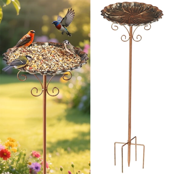 Samhe 30 Inch Bird Feeders Station Tray, Freestanding Pole Stand Station Metal Bird Bath for Attracting Wild Birds Hummingbirds