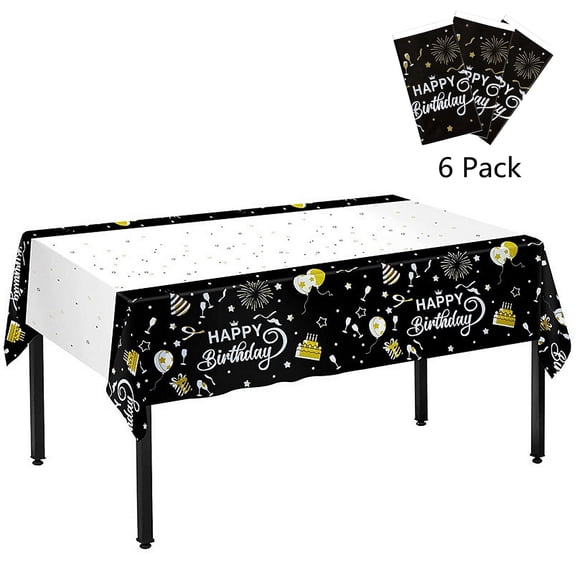 Samhe 54" x 108" 6 Pack Plastic Birthday Tablecloth, Waterproof Rectangle Disposable Happy Birthday Table Cover