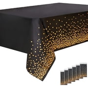 Samhe 54" x 108" Black and Gold Tablecloth, 6 Pack Disposable Plastic Tablecloths Waterproof Oil Proof Rectangle Table Cover for Birthday Party Decorations