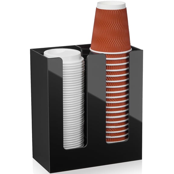 Samhe Coffee Cup Holder, Acrylic Cup and Lid Organizer with 2 Compartments fits 5 to 16 oz Disposable Paper & Plastic Cups