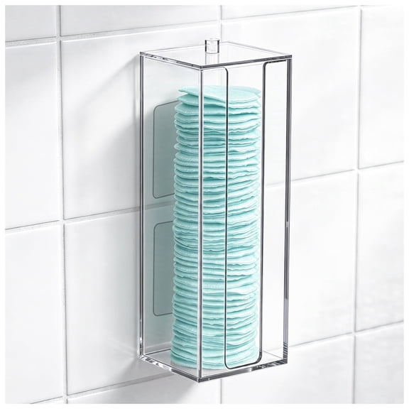 Samhe Square Pad Dispenser Wall Mounted Acrylic Cotton Pad Holder   Bathroom Makeup Organizer with Lid