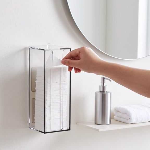 Samhe Cotton Pad Holder Wall Mounted Square Acrylic Cotton Pad Dispenser with Lid