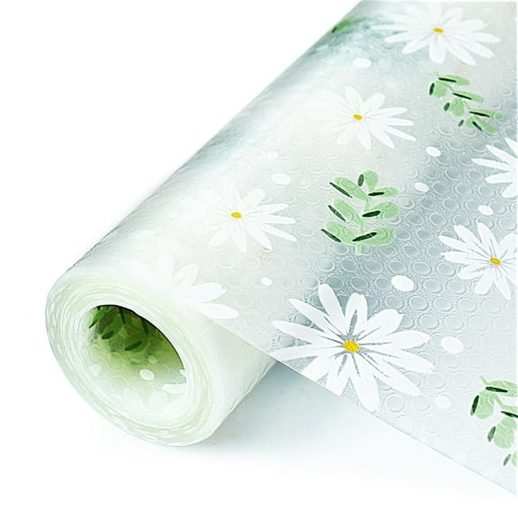 Samhe Drawer Liner for Kitchen Cabinet, Waterproof Shelf Liner Non Adhesive Refragerator Liner Cabinet Liner No Slip Cupboard Mats Fridge Liner Roll - Leaf Daisy 12"×236.2"