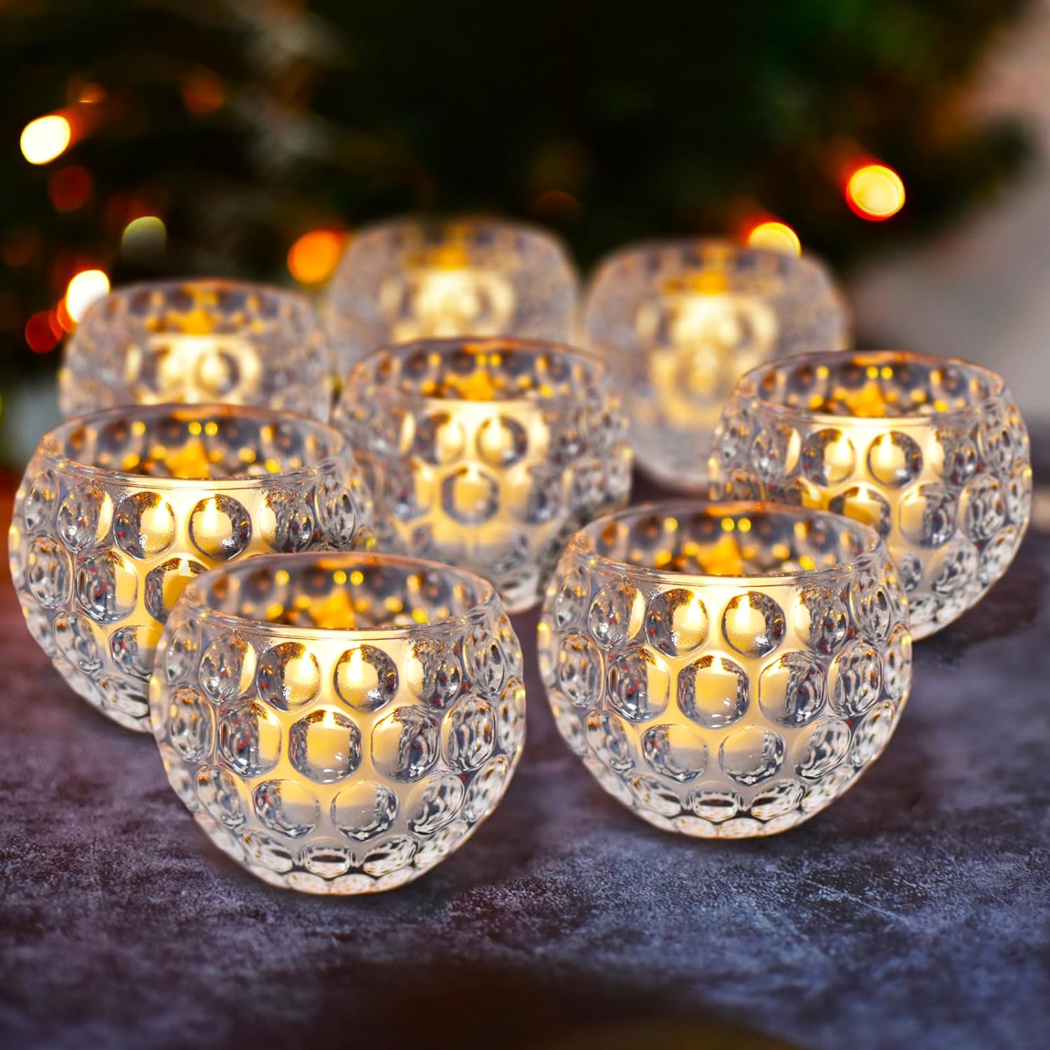 LumaBase Luminarias Glass Candle Holders with Metallic Wrap, 4Count