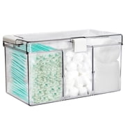 Samhe Large Qtip Holder with Carry Handle, Clear Acrylic Qtip Cotton Ball Holder Dispenser with 3 Compartments