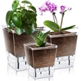 thumbnail image 1 of Samhe 3 Pack Self Watering Plant Pots, 5/4.1/2.7 inch Clear Plastic Planters with Deep Reservoir for Indoor & Outdoor Plants, 1 of 9