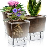 Samhe Self Watering Pots Set, 3 Pack 5 Inch Plastic Self Watering Pots for Indoor Plants, Clear Planter Pot with Deep Reservoir for Spider Plant, Orchid, African Violet