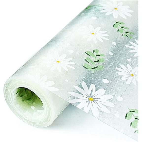 Samhe Shelf Liner, Waterproof Refrigerator Liner, Drawer Liners for Kitchen Cabinet, Bathroom Sink Mat No Slip Cupboard Mats Non Adhesive Fridge Liner EVA Place Mats Roll - Leaf Daisy 17.7"×78.7"