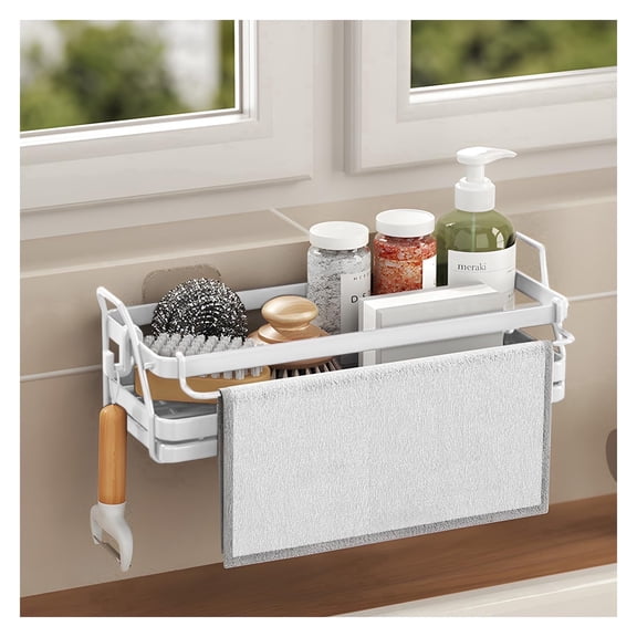 Samhe Sink Caddy for Kitchen Sink, Stainless Steel Wall Mounted Sponge Holder with Self-Draining Drain Tray