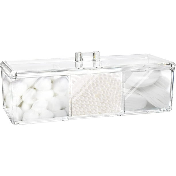 Samhe Square Qtip Holder Dispenser, 3 Compartments Cotton Ball Holder