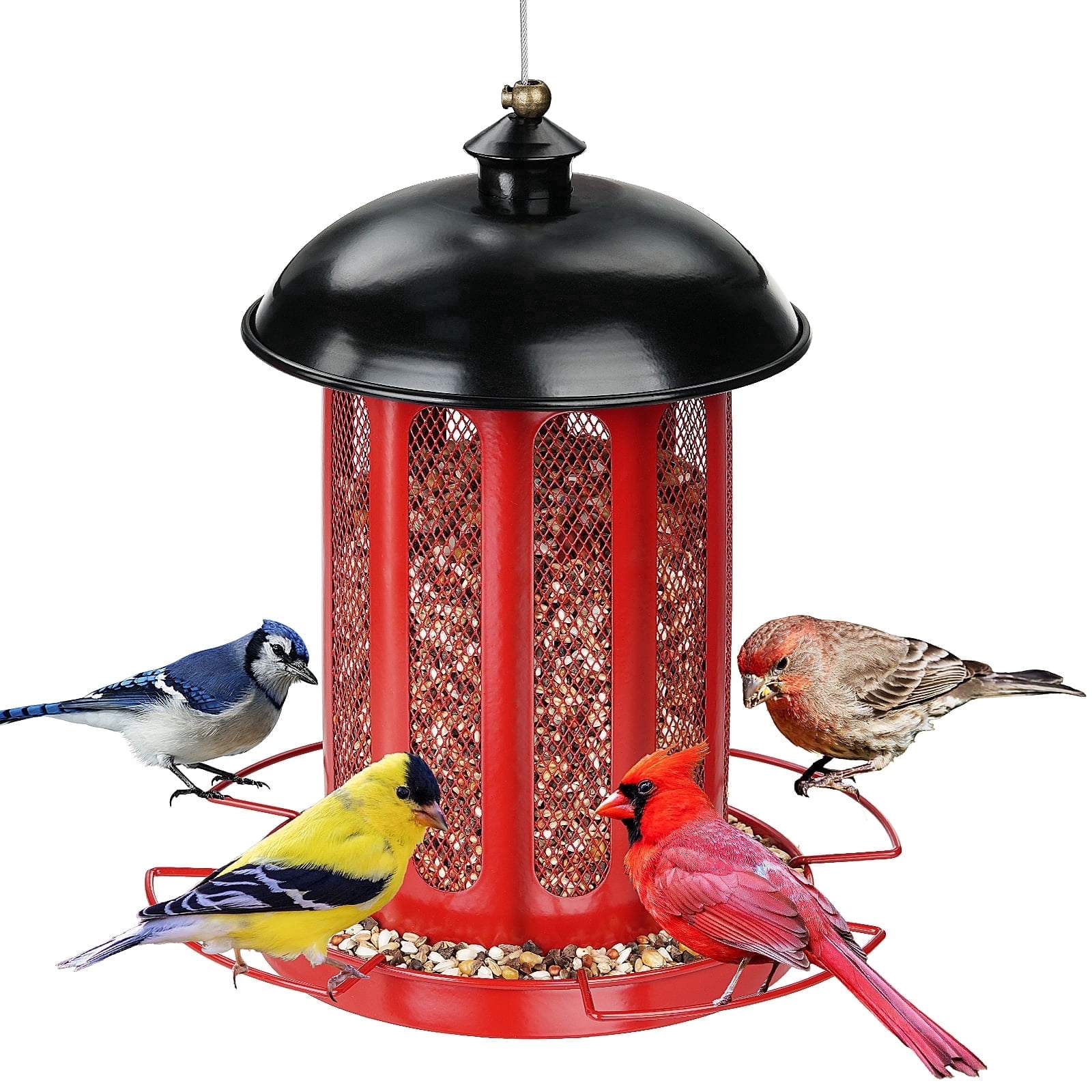 Samhe Wild Bird Feeder, 4 lbs Large Capacity Bird Feeders for Outdoor Hanging, Heavy Duty Metal Birdfeeder, Red