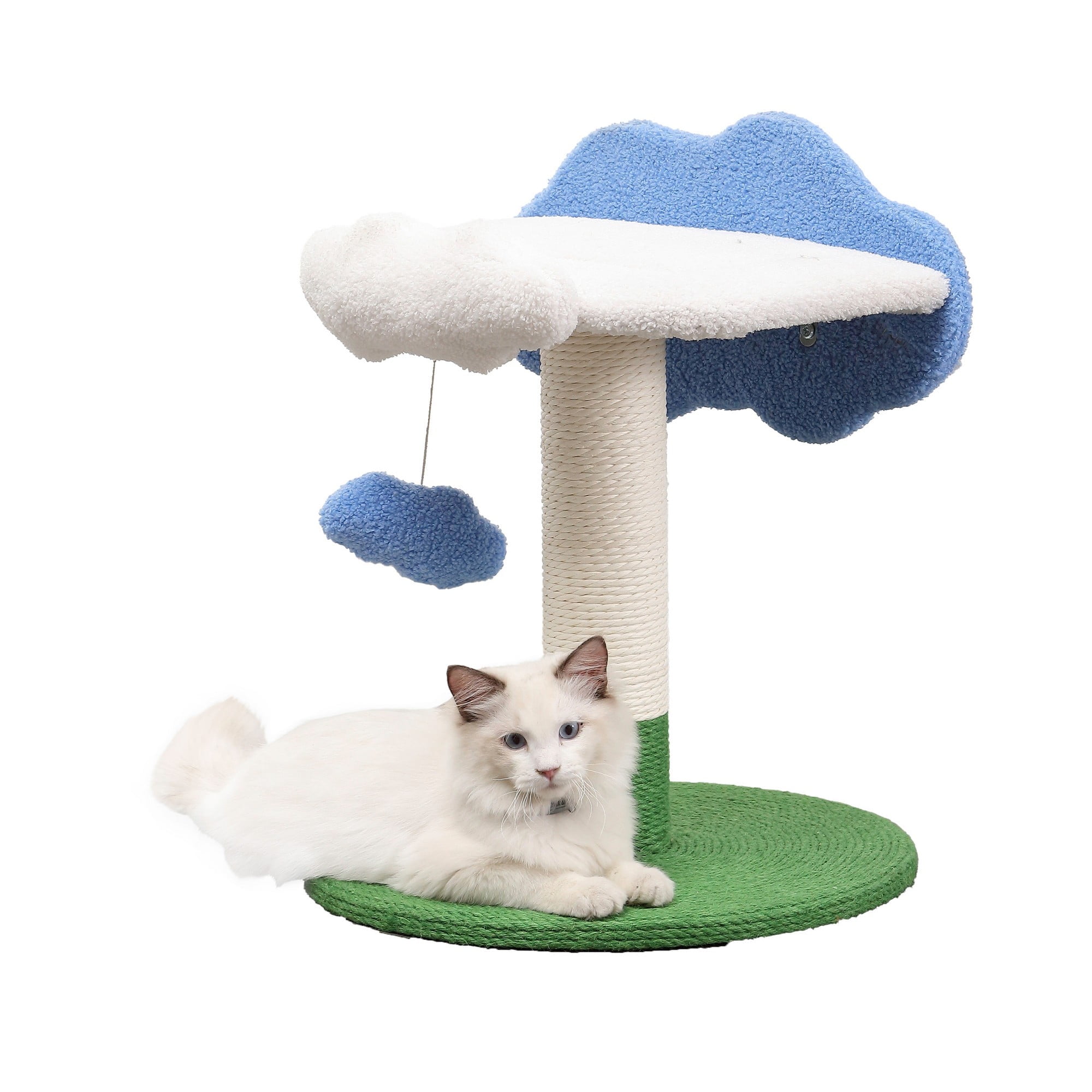 Sami 21.5" Blue and White Jute Cloud Cat Tree with Scratching Post and Toy
