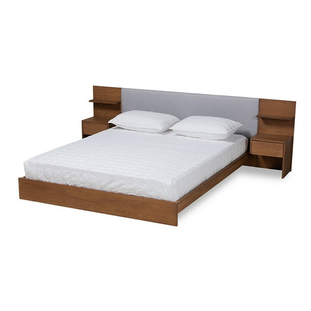Sami Wood Queen Size Platform Storage Bed with Built-In Nightstands