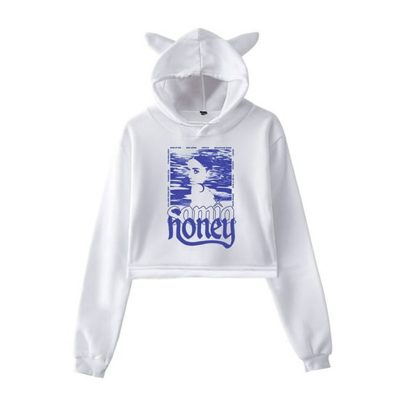 Samia Honey Cat Ear Hoodie Women Long Sleeve Hooded Sweatshirt Pullover Crop Tops