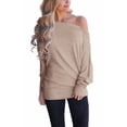thumbnail image 1 of Samickarr 2024 Long Sleeve Shirts for Women Trendy Casual Solid Color Off-Shoulder Patchwork Loose T-Shirt Top, 1 of 4