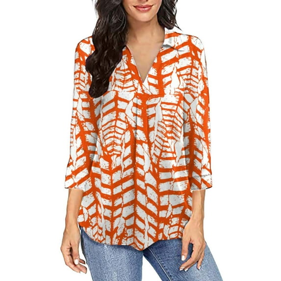 Samickarr 3/4 Length Sleeve Shirts Womens Tops Collared V Neck Casual Plus Size Tunic Tops To Wear With Leggings Loose Shirt Work Business Blouses For Women