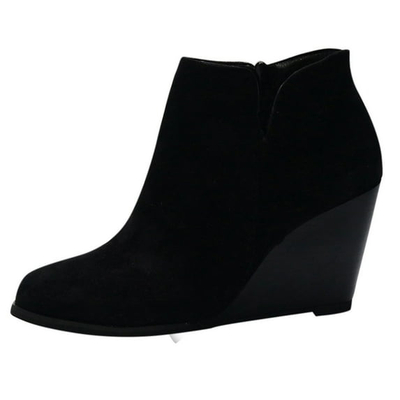 Samickarr Ankle Boot For Women Fashion Women Suede Wedges Zipper Solid Color Short Booties Round Toe Shoes