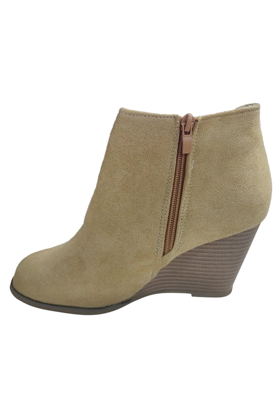 Ankle Boot For Women Fashion Women Suede Wedges Zipper Solid Color Short Booties Round Toe Shoes