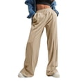thumbnail image 1 of Gswybco Athletic Pants for Women Drawstring High Elastic Waist with Pocket Trousers Straight Loose Wide Leg Pants, 1 of 6