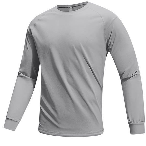 Samickarr Athletic Shirts for Men Long Sleeve Round Neck Stretchy Quick Dry Lightweight Running Workout Gym Pullover Blouse Solid Color Causal Slim-Fit Sweatshirt