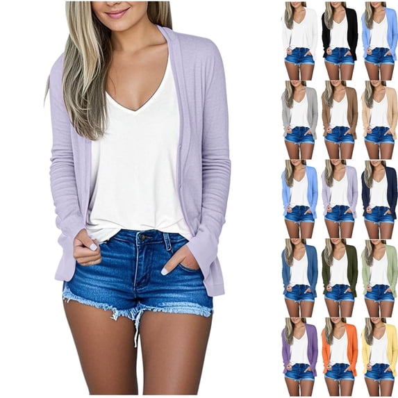 Samickarr Bolero Shrugs Cardigan for Women Open Front Long Sleeve Casual Loose Solid Color Coats
