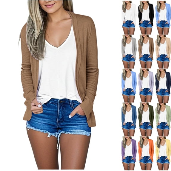 Samickarr Bolero Shrugs Cardigan for Women Open Front Long Sleeve Casual Loose Solid Color Coats
