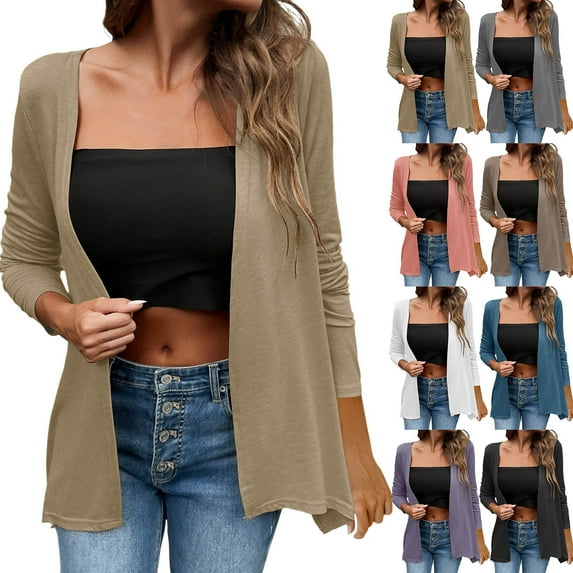 Samickarr Bolero Shrugs Cardigan for Women Open Front Long Sleeve Casual Loose Solid Color Coats