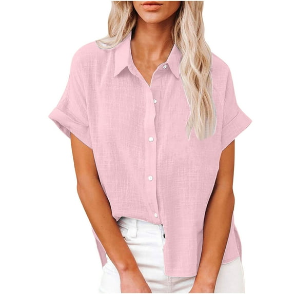 Samickarr Button Up Shirt For Women Women Short Sleeve Button Work Blouses Summer Tops Turn-Down Collar Dress Shirts Collared Tops Tunics With Pocket