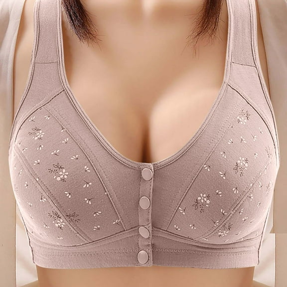 Gnshining Button front closure bras for women No Underwire Front Button Bra Wireless Bra Everyday Sports Bras Plus Size Supportive Seamless Bras Full Coverage Push Up Tshirt Bras