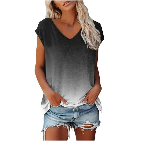 Samickarr Cap Sleeve Shirts For Women Tops V Neck Shirts Casual Basic Tees Shirts Loose Fit Blouses Summer Tank Tops Dressy Tunic Tops
