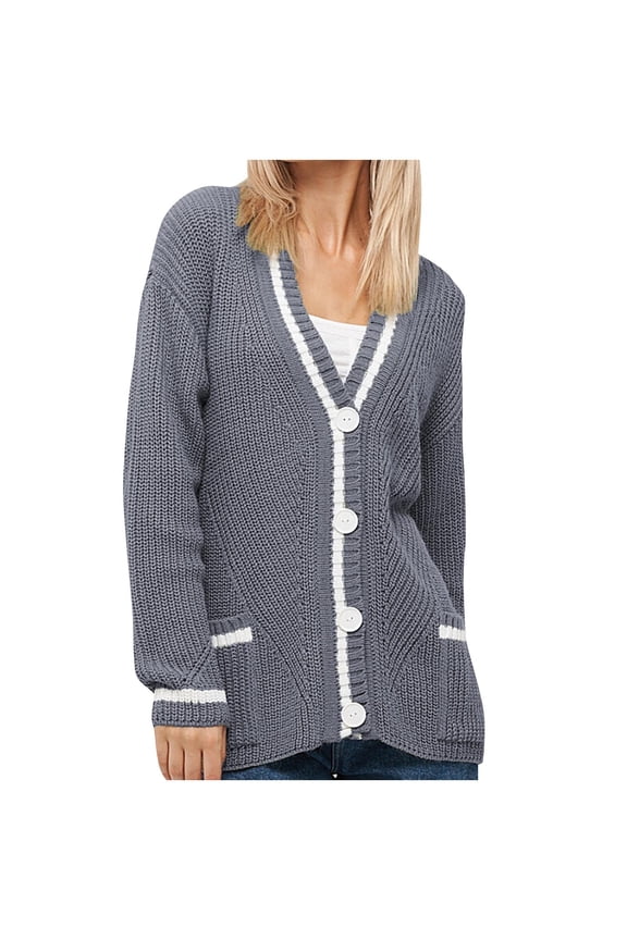 Samickarr Cardigan Sweaters for Women Trendy Long Sleeve Button Down V-Neck Lightweight Fall Tops Color Block Casual Loose Sweater Coat with Pockets