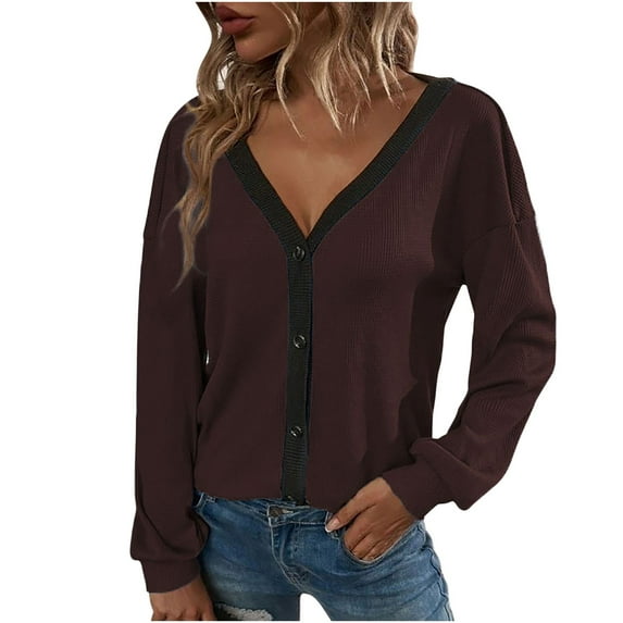Samickarr Cardigan For Women Lightweight Open Front Coats Coat Outwear Long Sleeved Fall Clothes For Women Women's Fashion Casual Color Matching Button Long Sleeve Cardigan Top Blouse