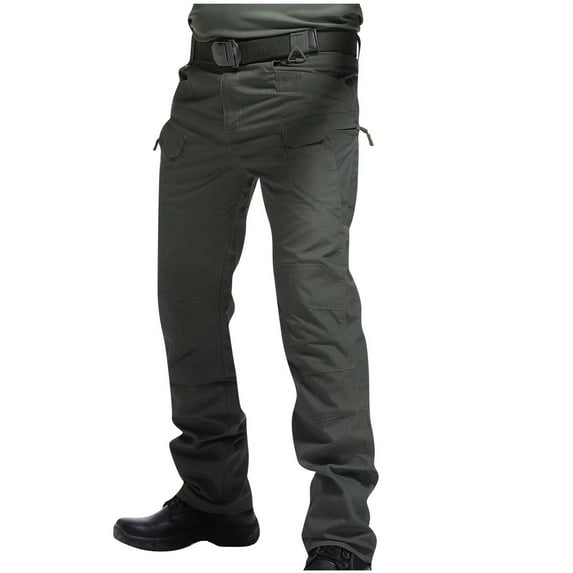 Samickarr Cargo Pants For Men Solid Color Multiple Pockets Outdoor Stretch Waterproof Overalls Loose Straight Leg Long Trousers