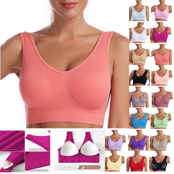 Npasoilc Clearance Items!Seamless Sports Bra For Women Wirefree Yoga Bra With Removable Pads Workout Vest Low-Impact Activity Sleep Bras For Women Cami Bra