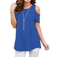 thumbnail image 1 of Spring Savings deals!Samickarr Cold Shoulder Shirt Summer Tops For Women Loose Fit Dressy Swing Round Neck Short Sleeve T-Shirts Plus Size Tunic Tops For Leggings, 1 of 6