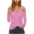 thumbnail image 1 of Samickarr Cold Shoulder Tops for Women Long Sleeve V Neck Crisscross Casual Shirt Fall Fashion Solid Color Loose Outfit, 1 of 5