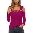 thumbnail image 1 of Samickarr Cold Shoulder Tops for Women Long Sleeve V Neck Crisscross Casual Shirt Fall Fashion Solid Color Loose Outfit, 1 of 5