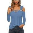 thumbnail image 1 of Samickarr Cold Shoulder Tops for Women Long Sleeve V Neck Crisscross Casual Shirt Fall Fashion Solid Color Loose Outfit, 1 of 5